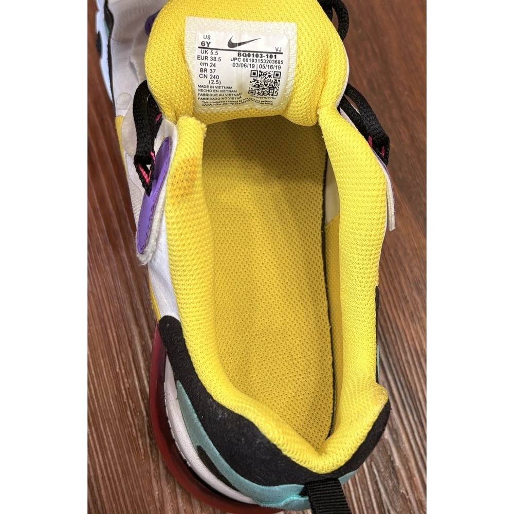 Nike Air Max 270 React (GS) Girl's Size 6Y Running Shoes Bright Violet White - Picture 7 of 12